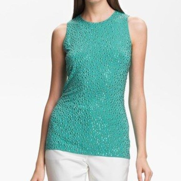 St. John Yellow Label Jade Sequin Jersey Tank - Picture 1 of 5